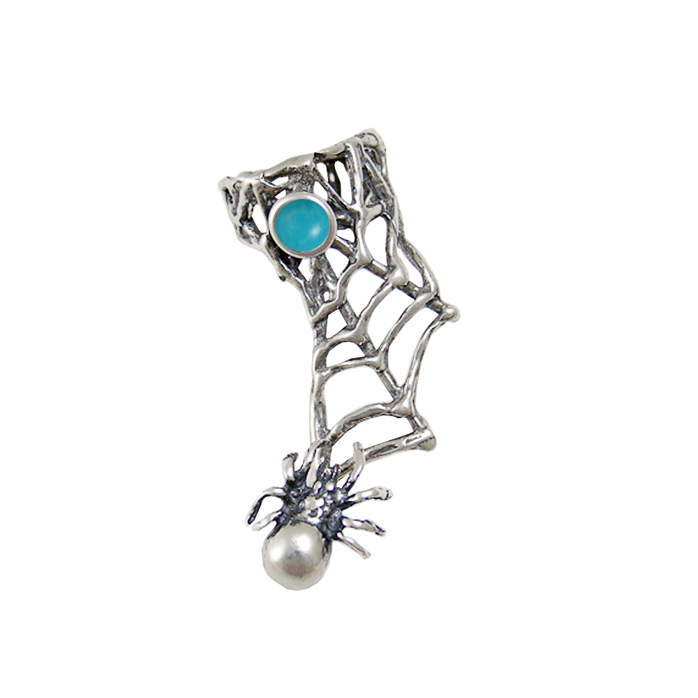 Sterling Silver Spider Web Ear Cuff With Turquoise